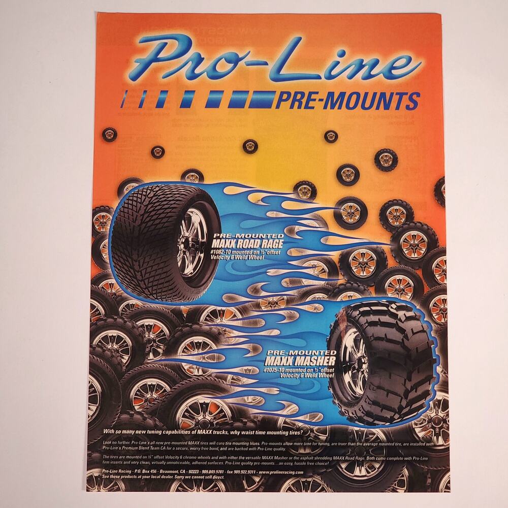 Pro-Line Pre-Mounts Maxx Road Rage & Masher Print Ad 2004 RC Car Action 8.5"x11"